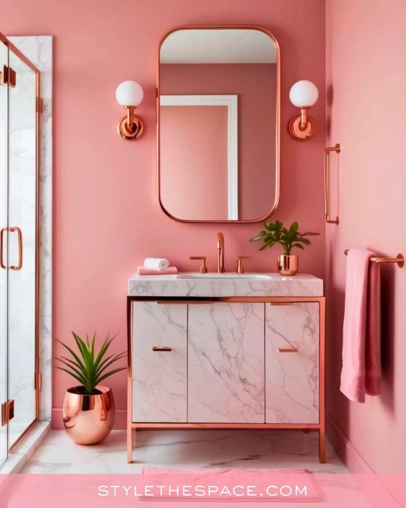 Chic Pink Bathroom With Rose-Gold Accents