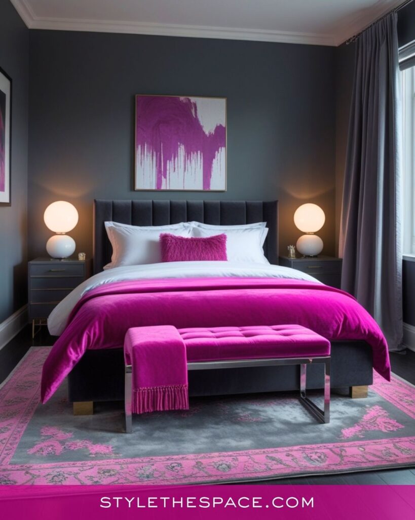 Modern Charcoal and Hot Pink Bedroom Style