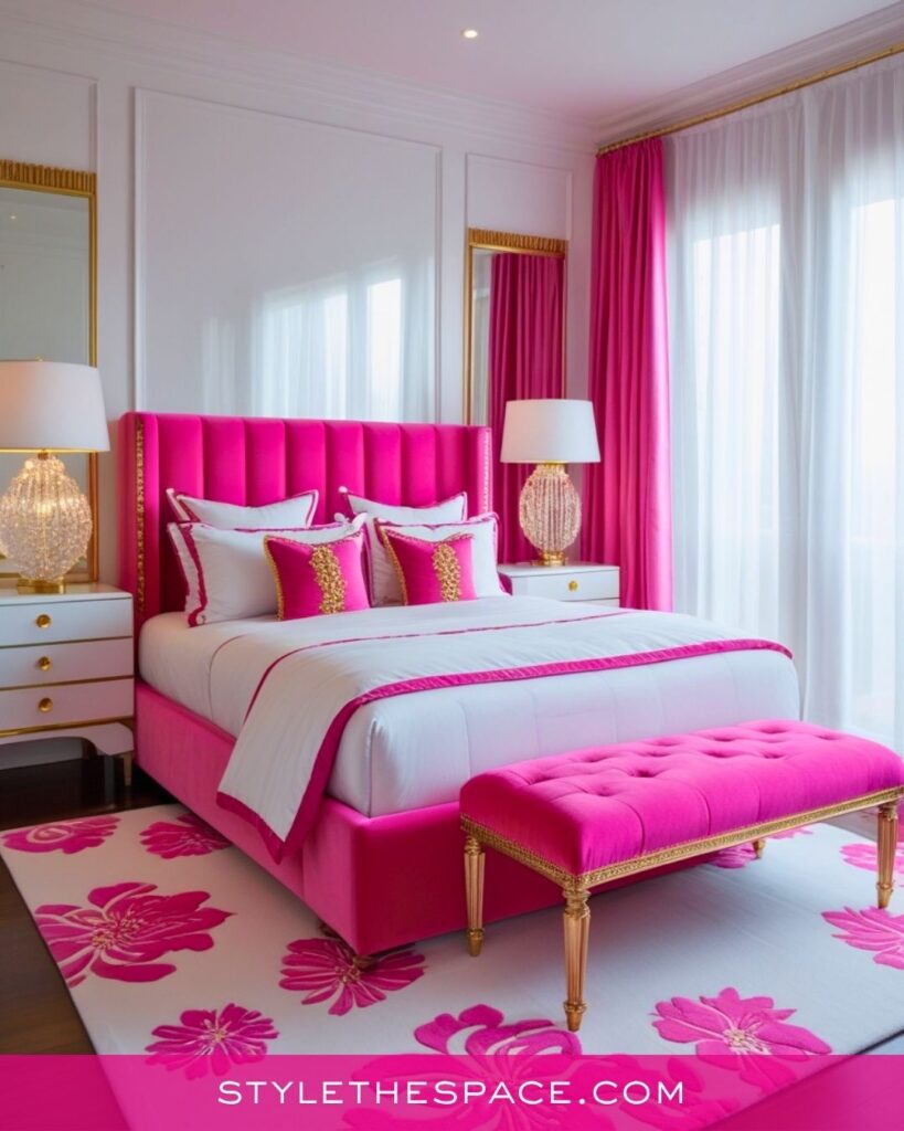 Vibrant Pink and White Glam Bedroom