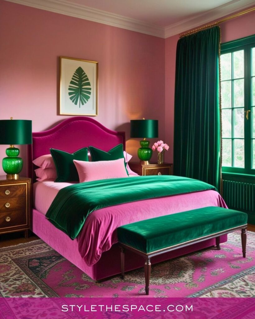 Rich Pink and Emerald Green Bedroom Inspiration