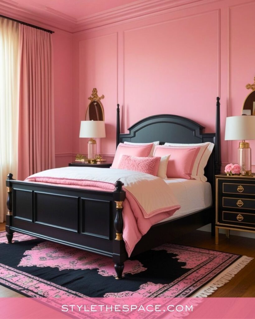 Elegant Pink and Black Bedroom Design
