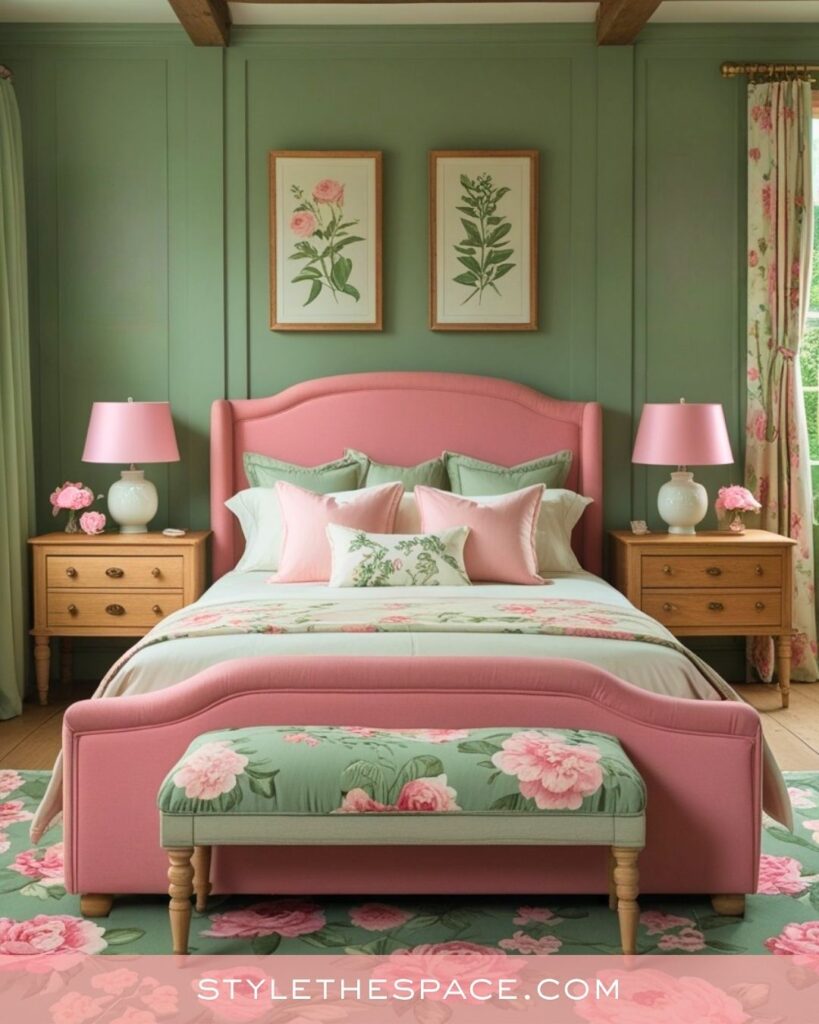 Soft Green and Pink Cottage-Style Bedroom