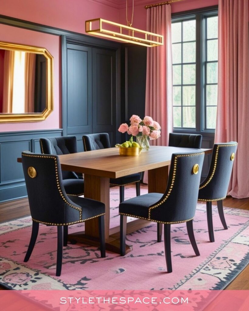 Elegant Pink and Charcoal Dining Room Idea