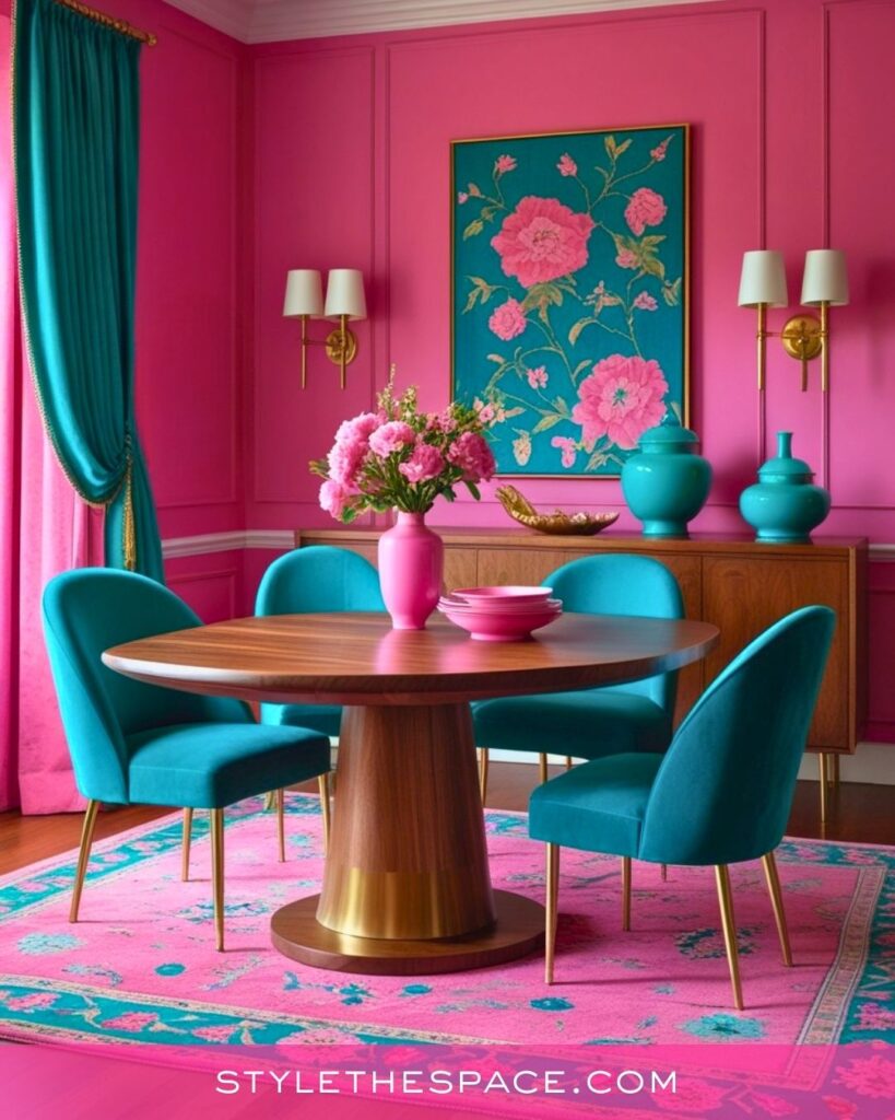 Vibrant Pink and Teal Dining Room Idea