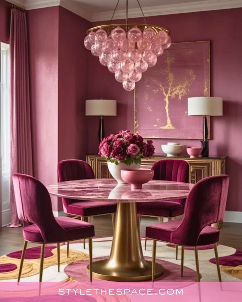 Rich Pink and Gold Luxe Dining Room Idea