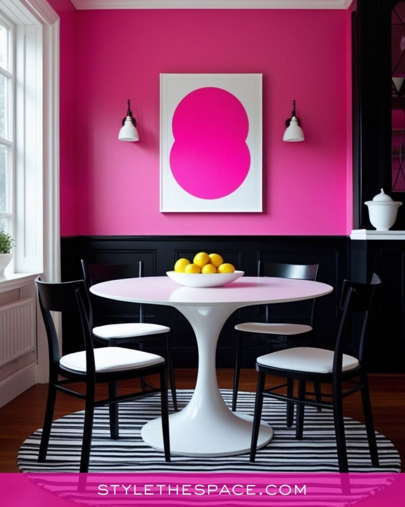 Modern Pink and Black Minimalist Dining Room Idea