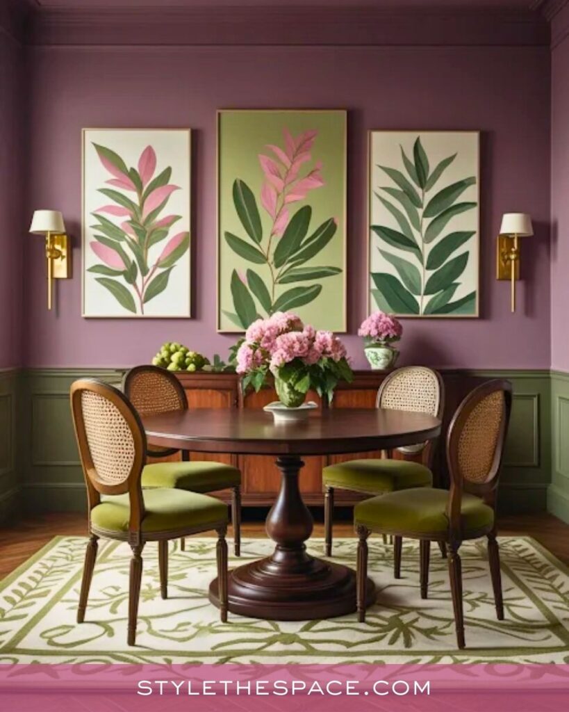 Muted Pink and Sage Green Classic Dining Room Idea