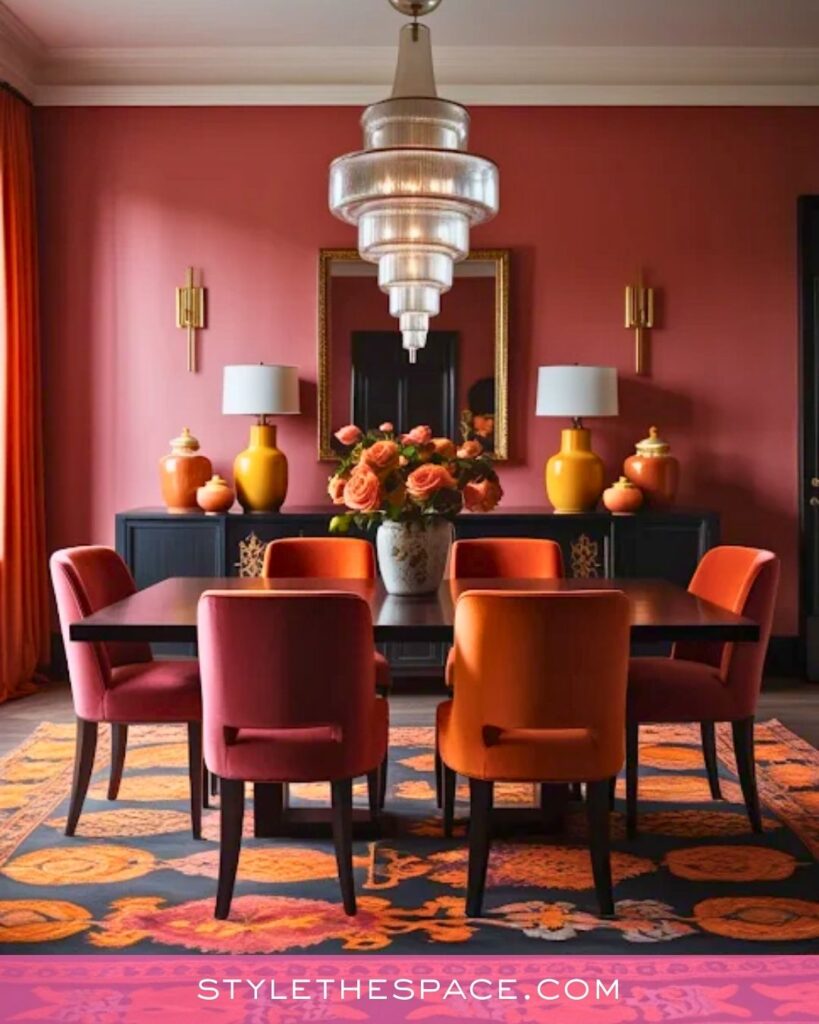 Warm Pink and Orange Contemporary Dining Room Idea