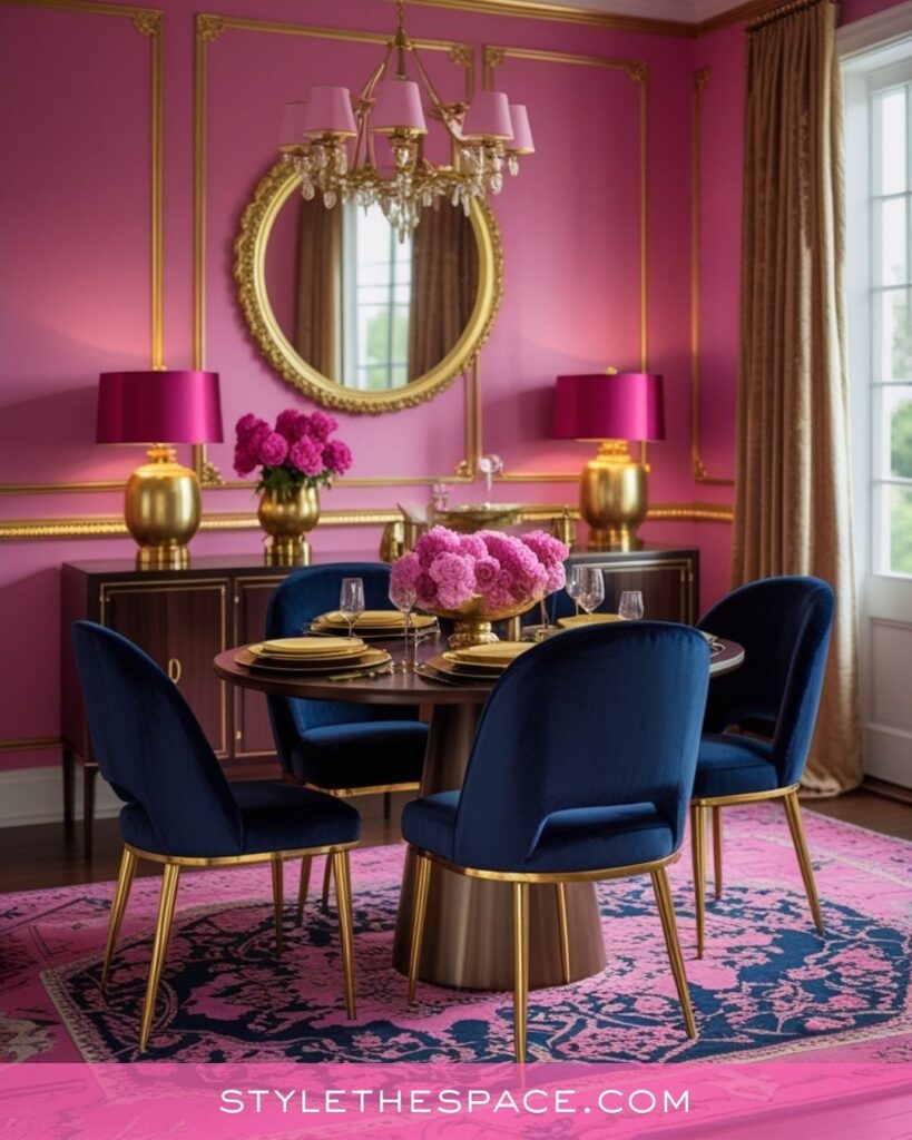 Luxurious Pink and Gold Dining Room Idea