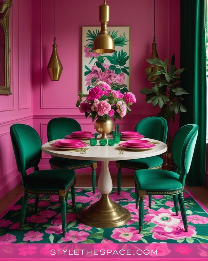 Vibrant Pink and Emerald Green Dining Room Idea