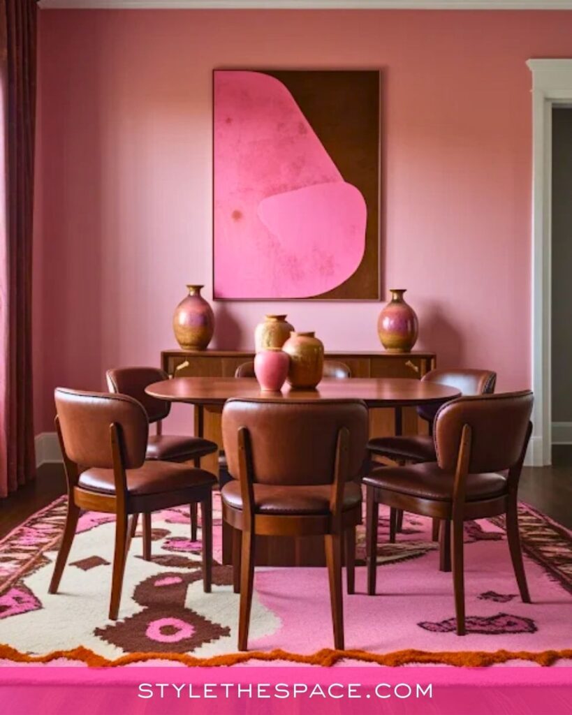 Soft Pink and Warm Brown Dining Room Idea