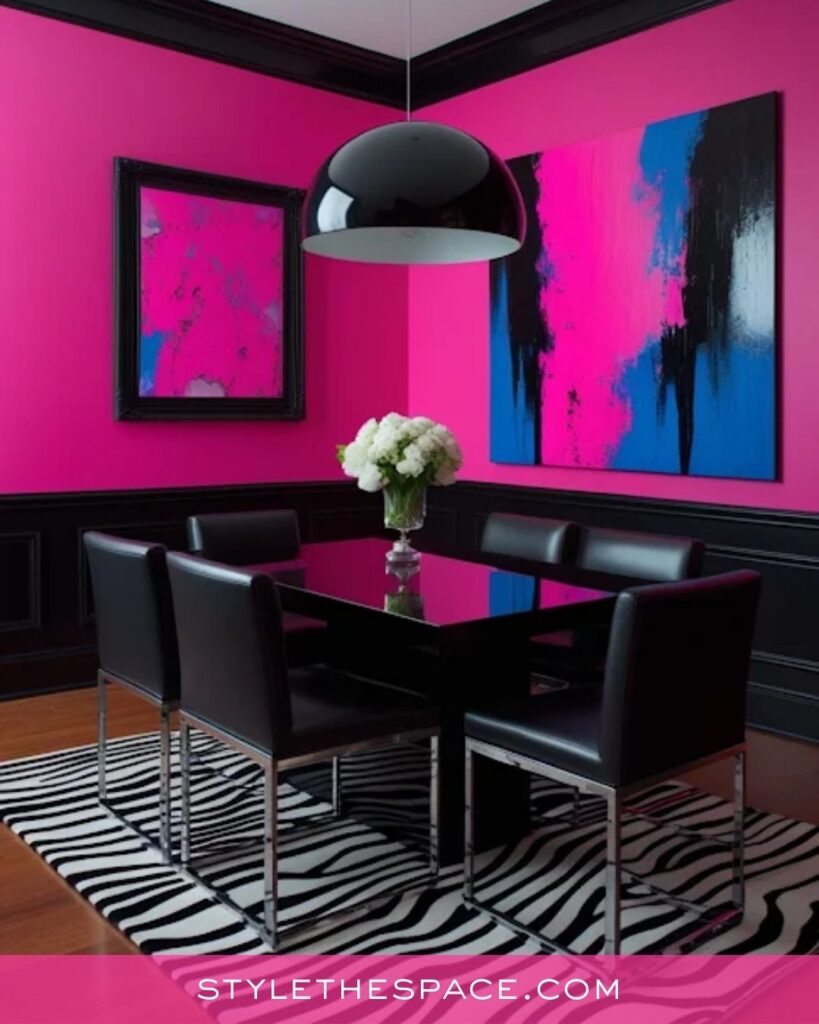 Bold Pink and Black Modern Dining Room Idea