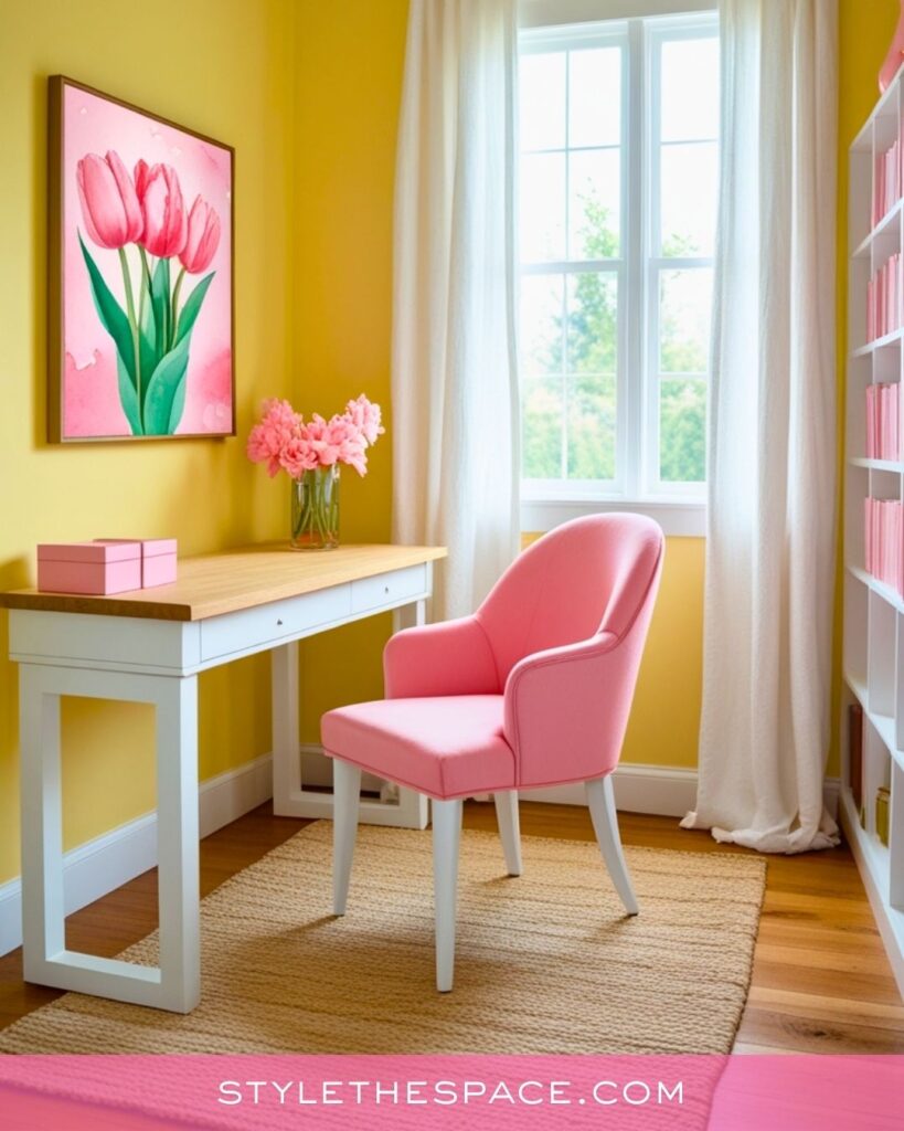 Bright Yellow and Pink Home Office Style
