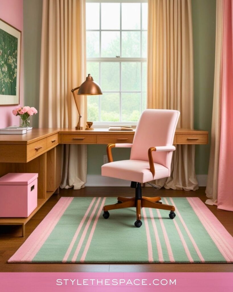 Soft Pink and Sage Green Home Office