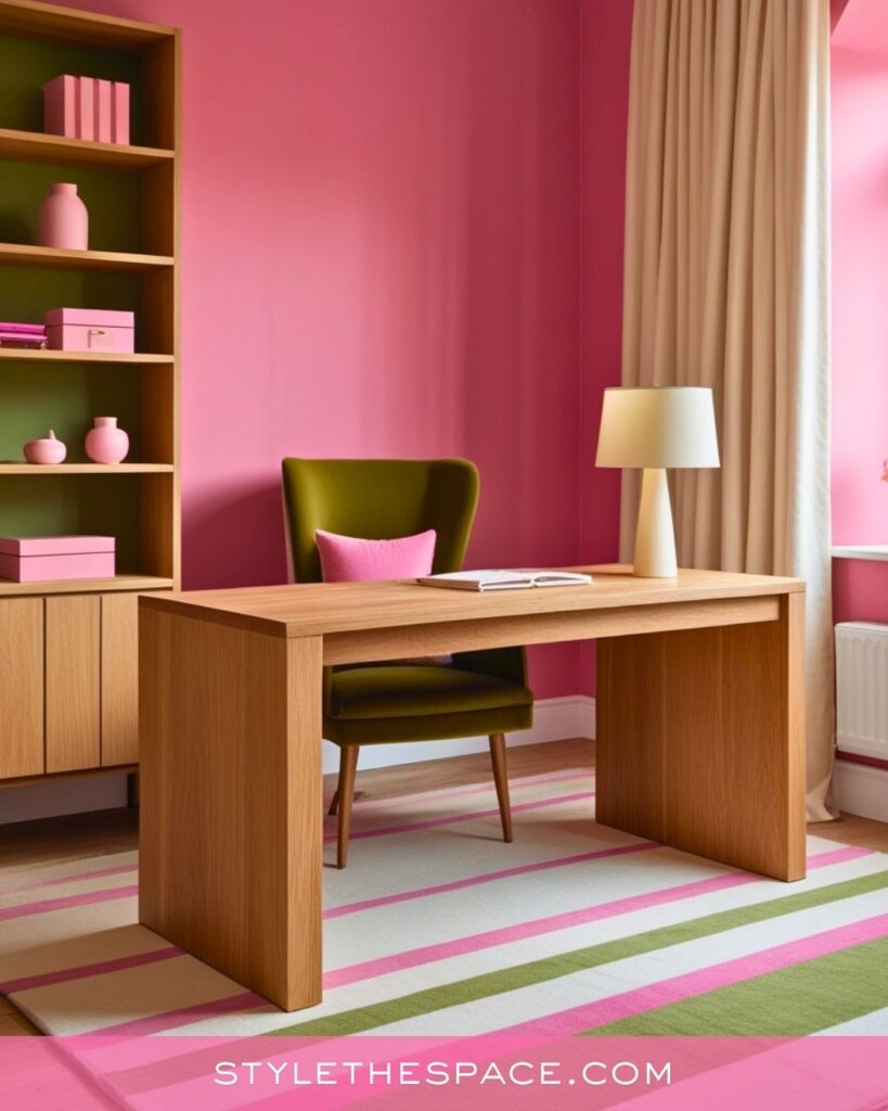 Modern Pink Home Office With Natural Warmth