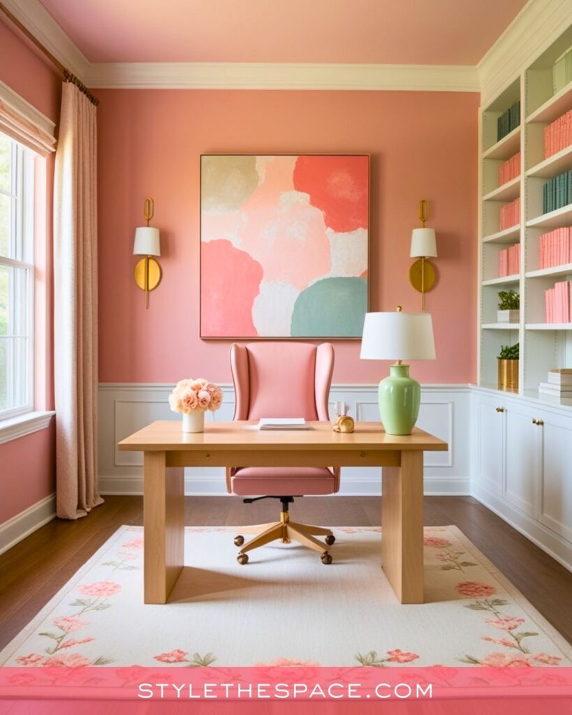 Soft Pink Home Office With Classic Charm