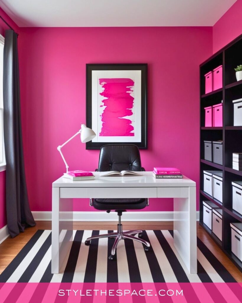 Bold Pink Home Office With Modern Contrast