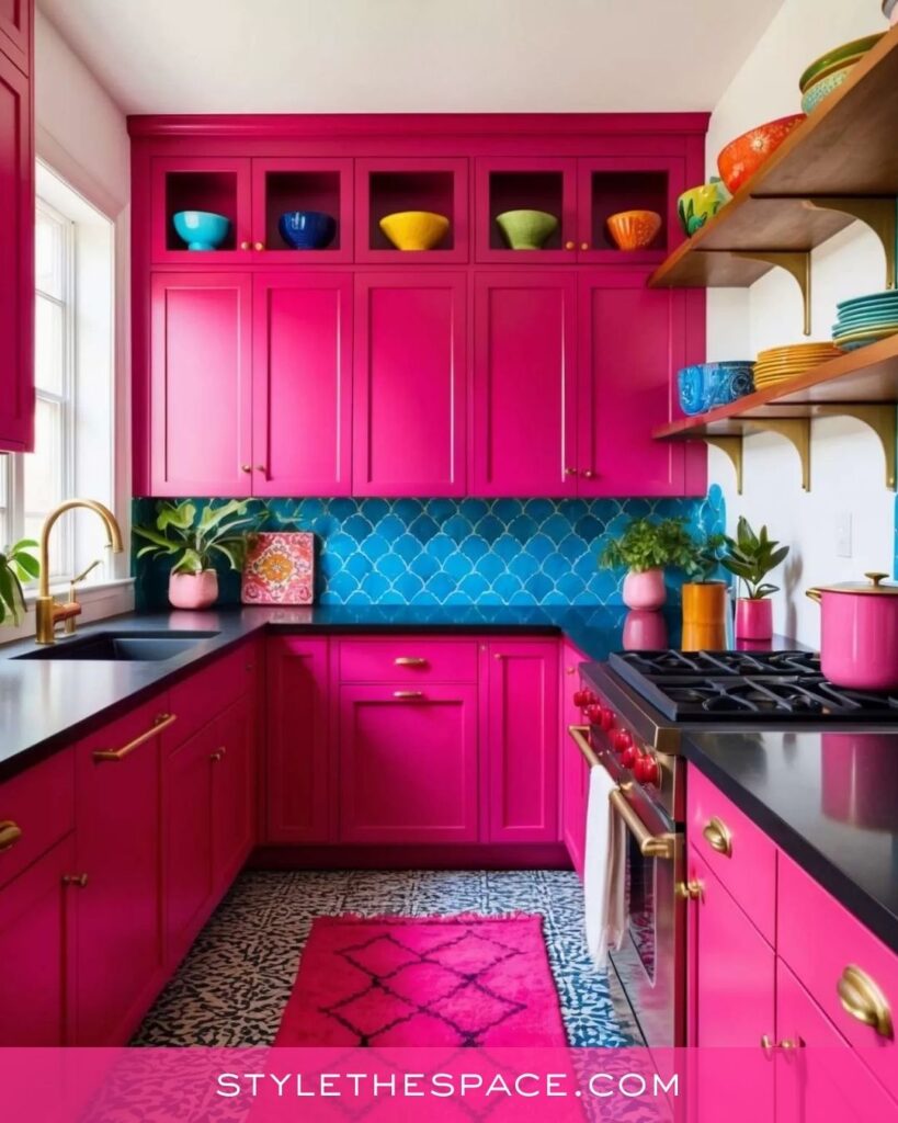 Vibrant Pink Kitchen with Bold Color Accents