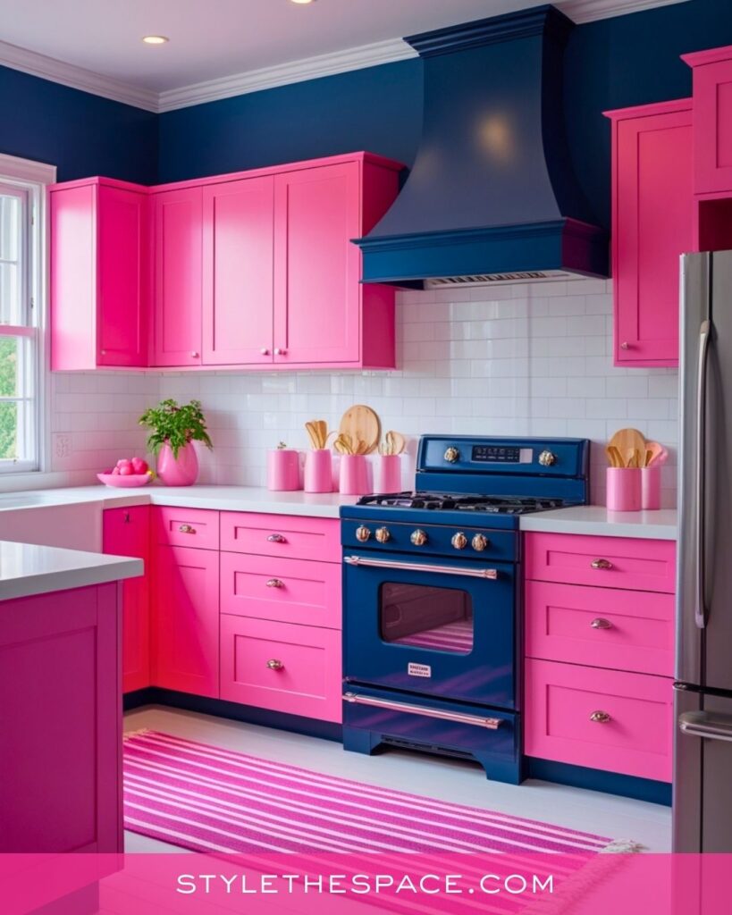 Playful Pink and Navy Retro-Inspired Kitchen