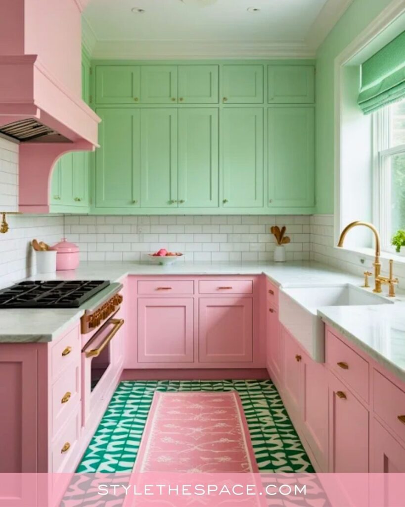 Pastel Pink and Mint Green Kitchen Design Idea