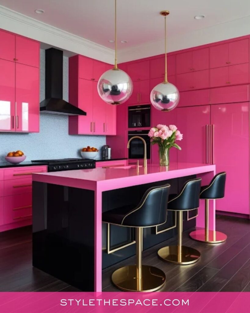 Luxe Hot Pink Kitchen with Black and Gold Accents