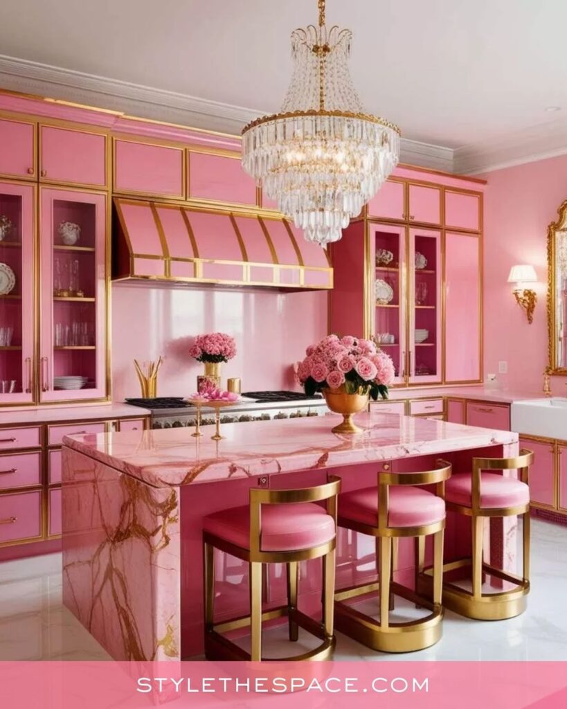 Glam Pink Kitchen with Gold Luxury Details