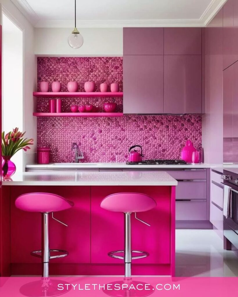 Monochromatic Pink Kitchen with Gradient Style