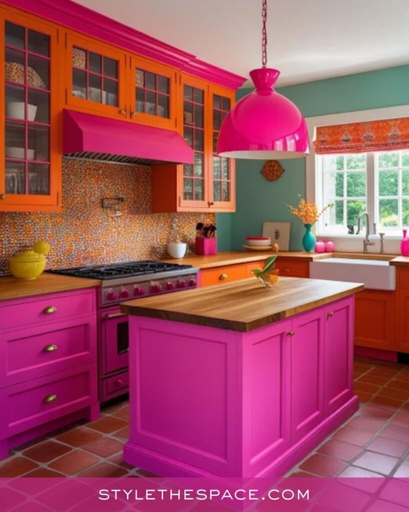 Bright Pink and Orange Eclectic Kitchen