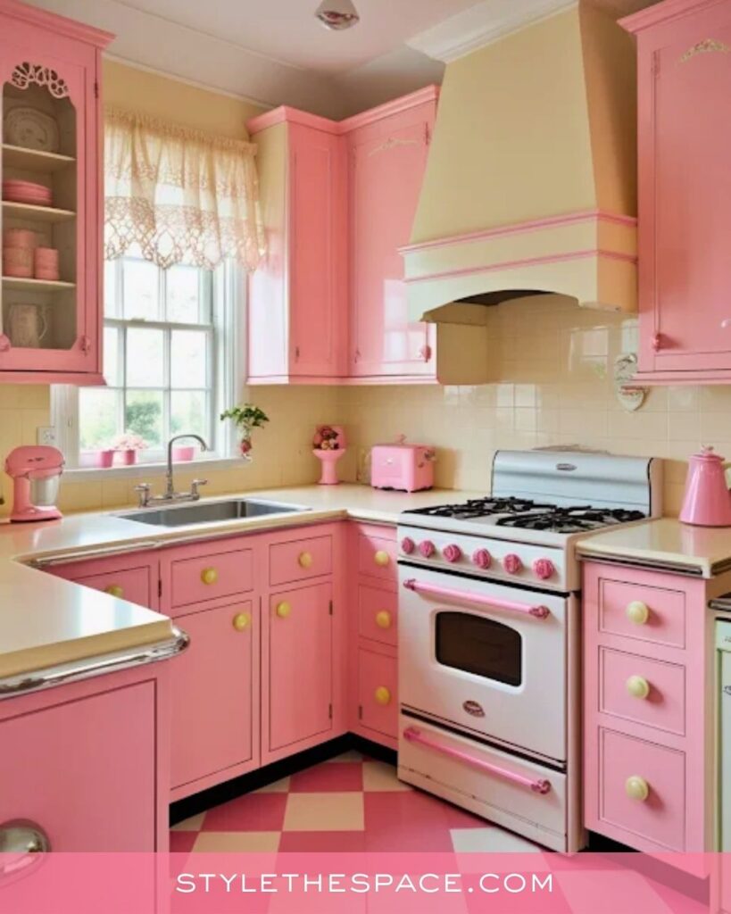 Retro Pink Kitchen with Soft Yellow Accents