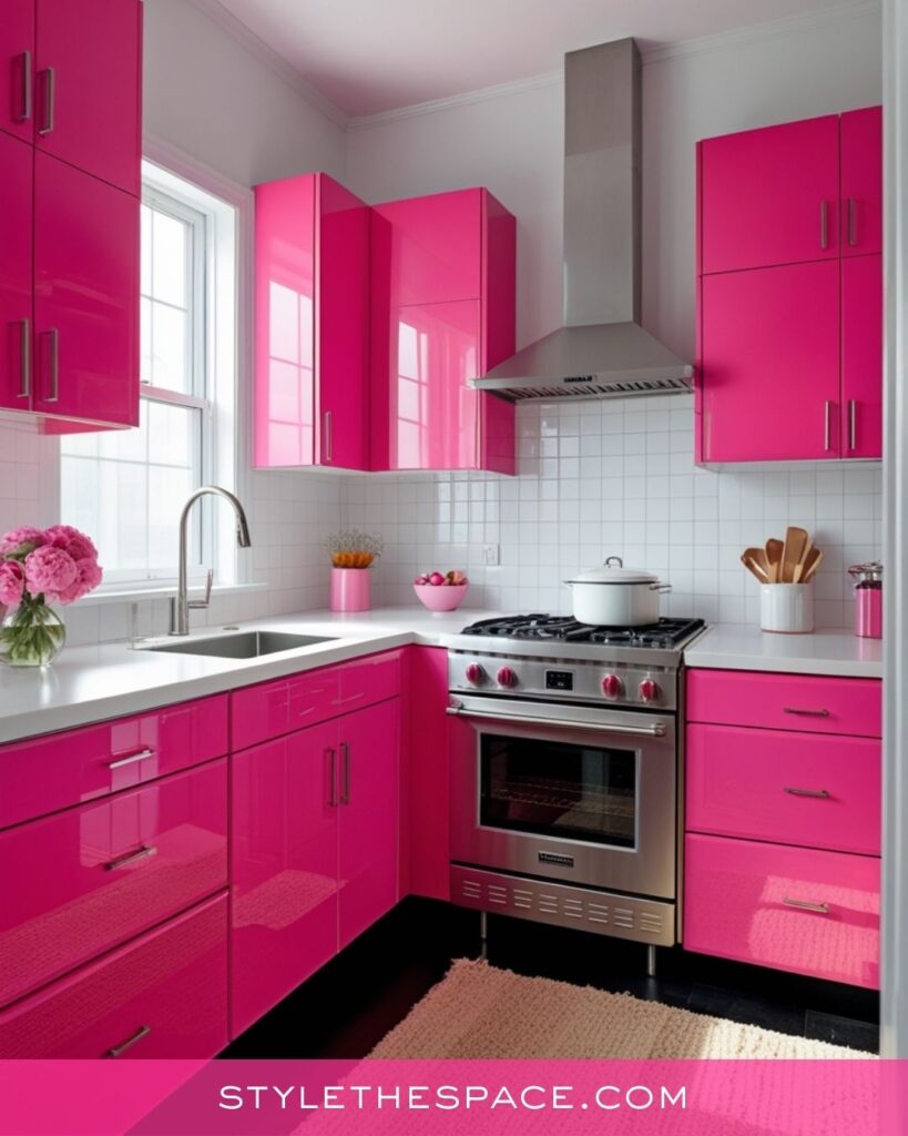 Glossy Hot Pink Kitchen Design Idea