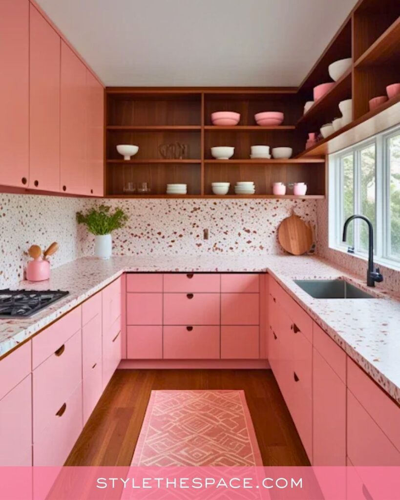  Mid-Century Pink Kitchen with Terrazzo Details