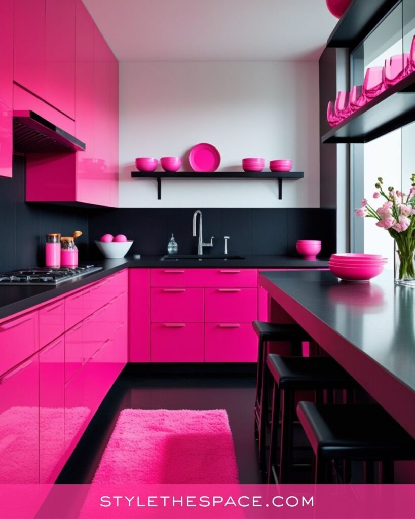 Sleek Hot Pink and Black Modern Kitchen