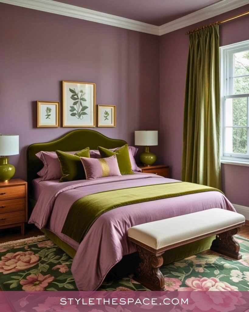 Purple and Olive Green Cozy Bedroom Idea