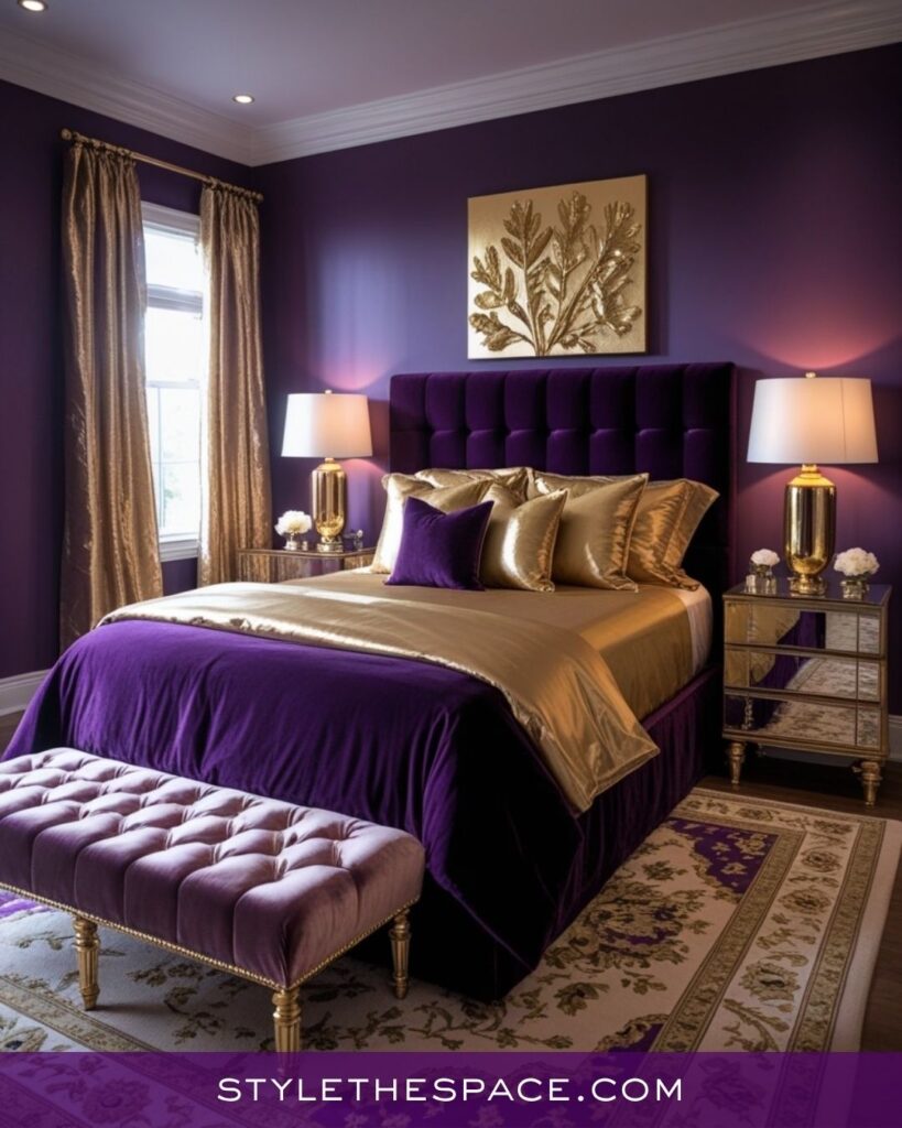 Purple and Gold Luxury Bedroom Idea