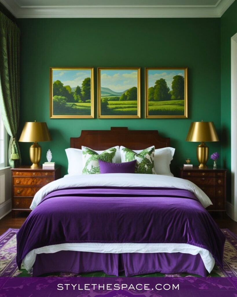 Green and Purple Elegant Bedroom Idea
