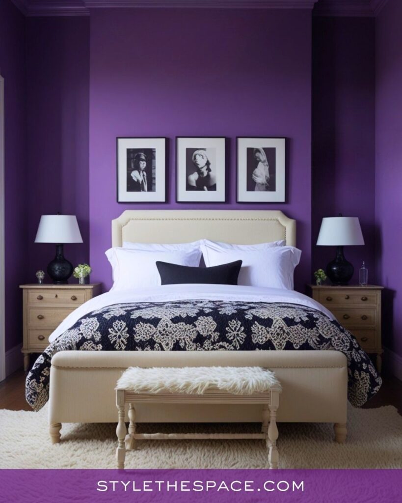 Deep Purple and Cream Classic Bedroom Idea