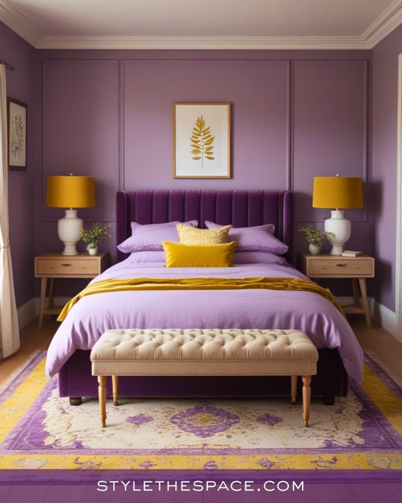 Purple and Mustard Modern Bedroom Idea