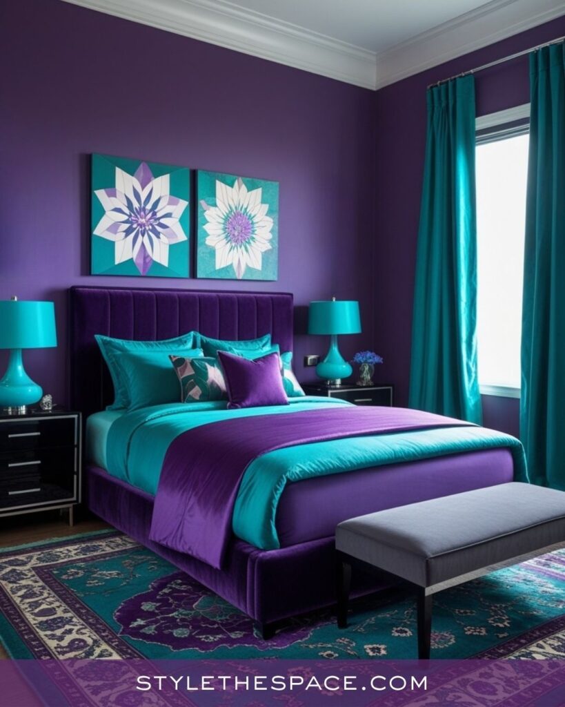 Vibrant Purple and Teal Bedroom Idea