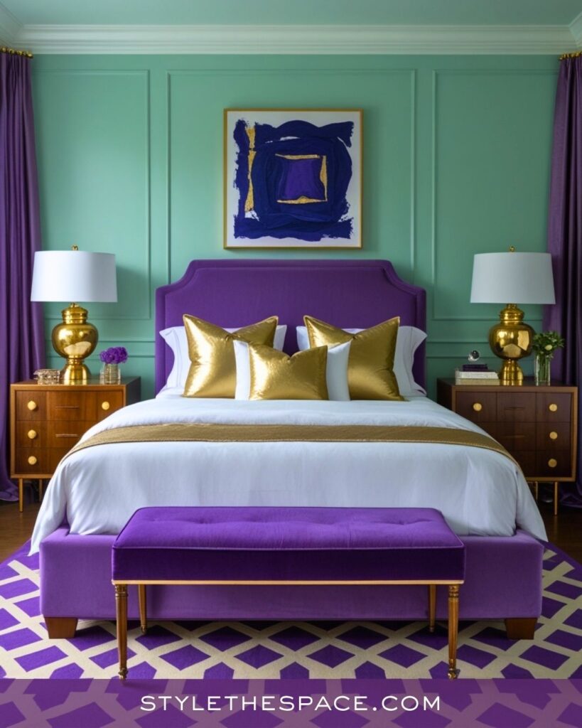 Bold Purple and Mint Bedroom Idea