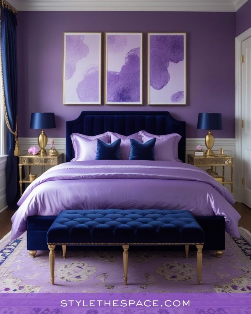 Purple and Navy Elegant Bedroom Idea