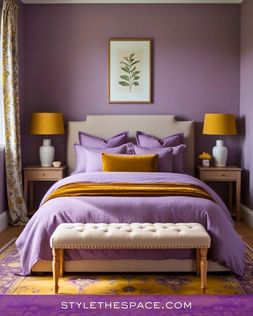 Warm Purple and Mustard Bedroom Idea