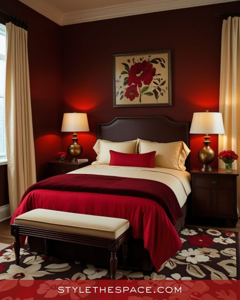 Deep Red and Cream Cozy Bedroom Style