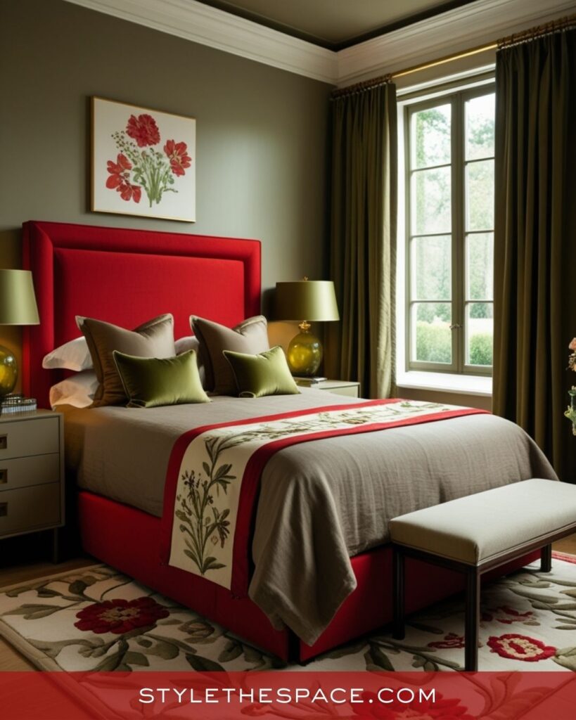 Earthy Green and Red Bedroom Inspiration