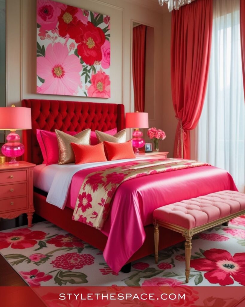 Bright Red and Pink Floral Bedroom Style