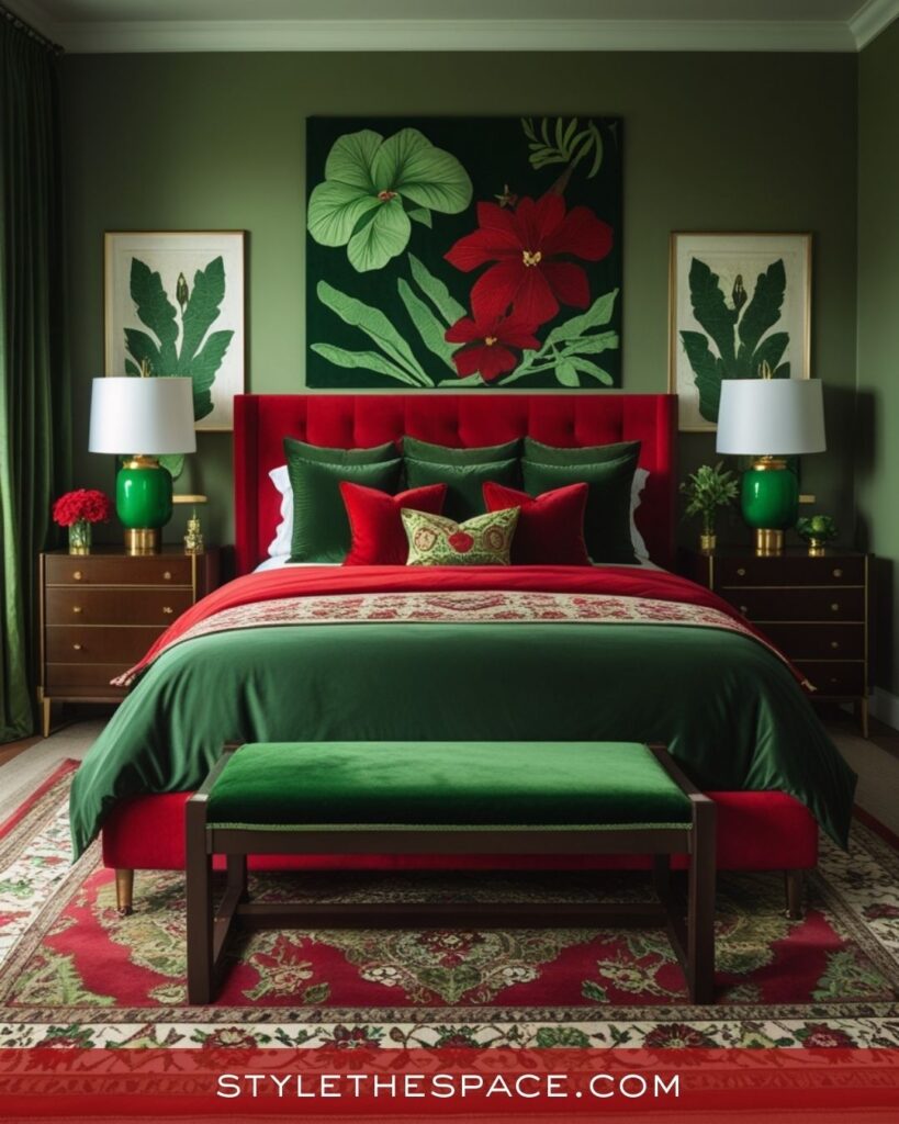 Red and Green Bedroom Color Harmony
