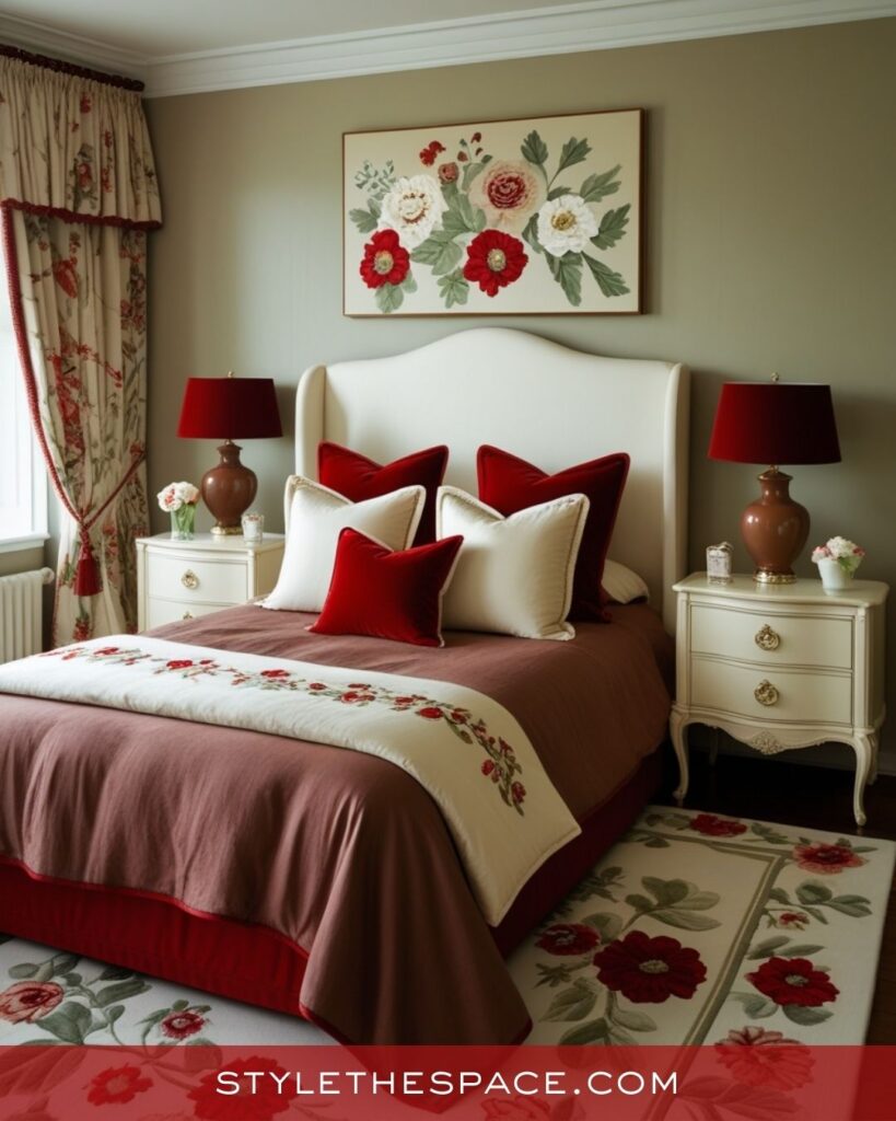 Soft Red and Cream Traditional Bedroom Design