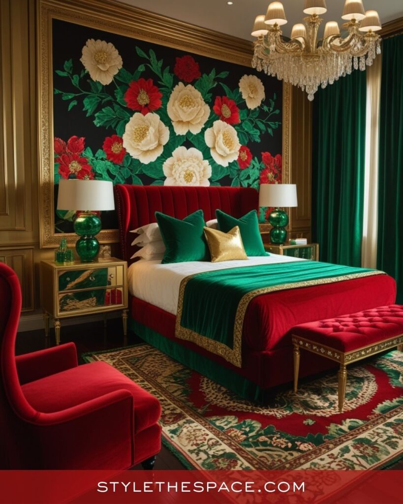 Regal Red and Emerald Luxury Bedroom Design