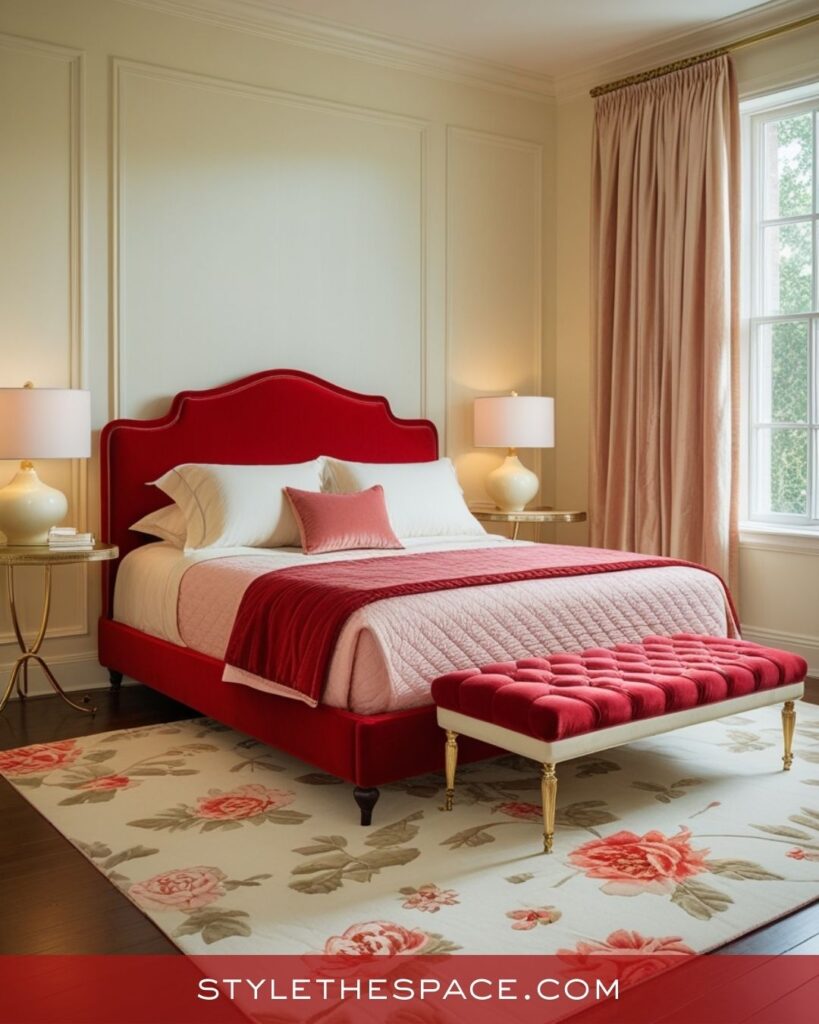Soft Red and Blush Elegant Bedroom Style