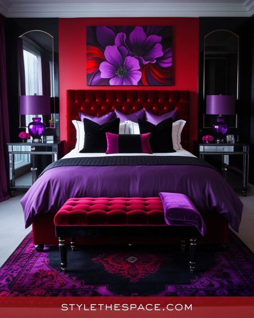 Red and Purple Glam Bedroom Inspiration