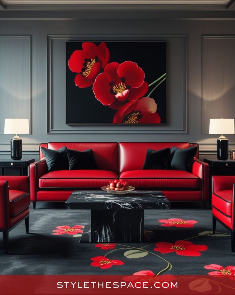 Chic Red Living Room Color Harmony